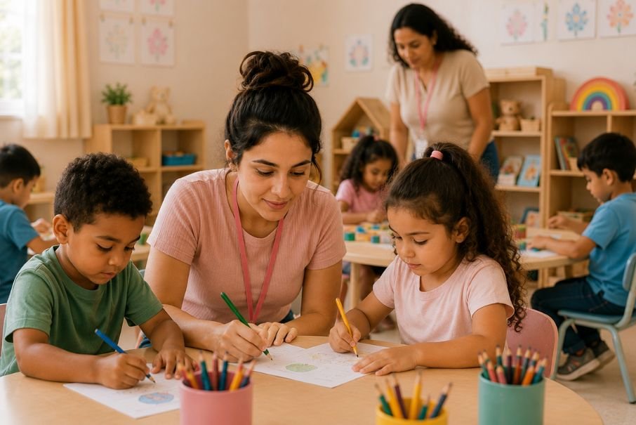Estagiária participando da rotina de uma turma de Educação Infantil