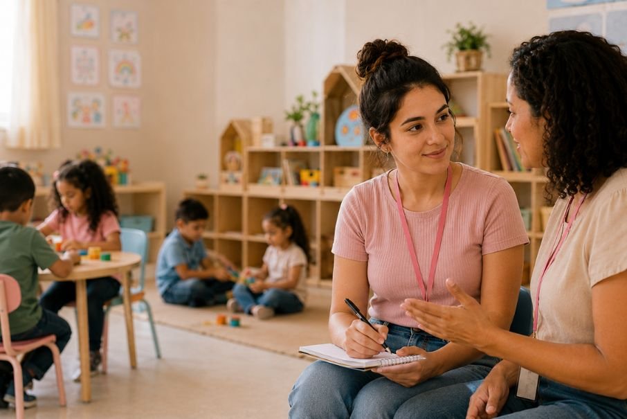 Estagiária e professora regente planejando juntas as atividades do estágio